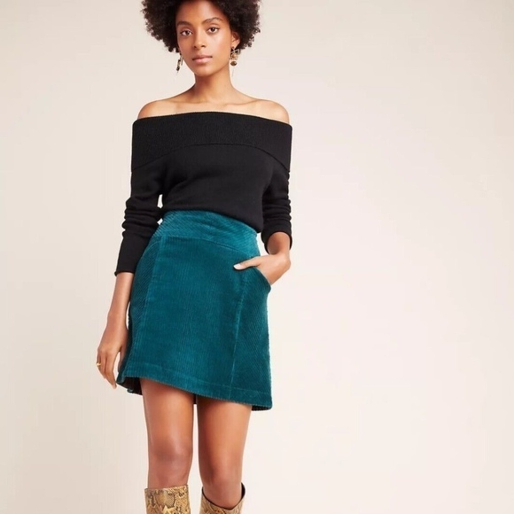 NWT Maeve Anthropologie Green Slim Velvet Skirt 6
